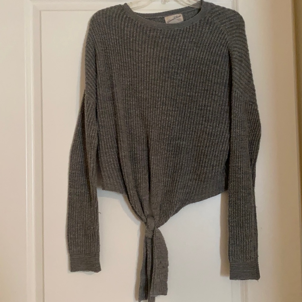 Gray Tie Front sweater